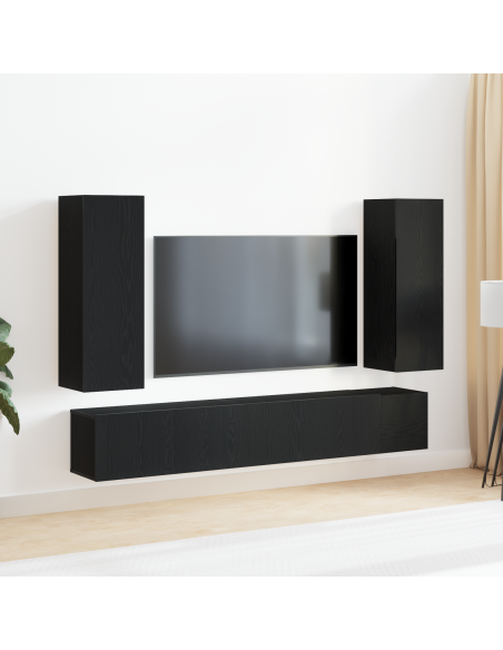 Set di Mobili TV da 5 Pezzi a Parete in Rovere Nero in Legno Ingegnerizzato
