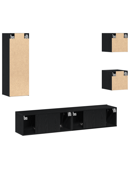 Set di mobili TV  5 pezzi Rovere Nero Legno ingegnerizzato