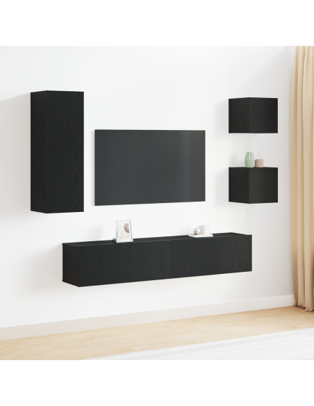 Set di mobili TV  5 pezzi Rovere Nero Legno ingegnerizzato