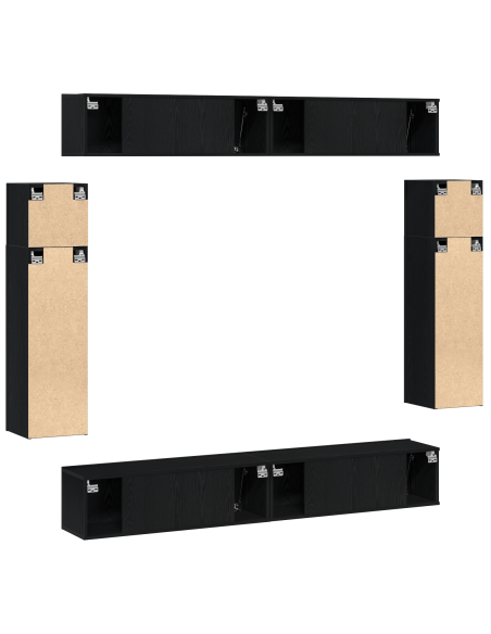 Set di 8 Pezzi Mobile TV a Parete  in Rovere Nero Legno Ingegnerizzato