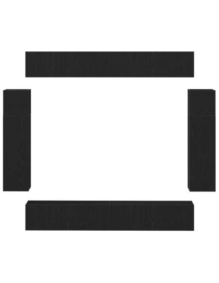Set di 8 Pezzi Mobile TV a Parete  in Rovere Nero Legno Ingegnerizzato