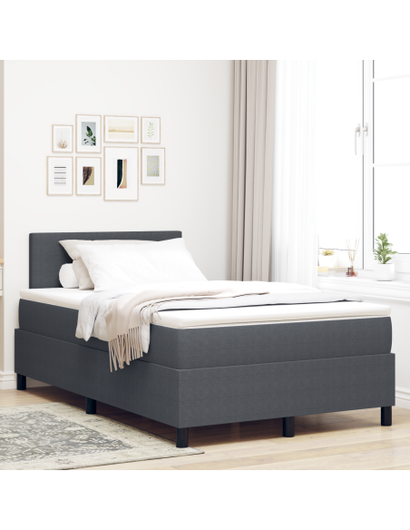 Letto Box Spring con Materasso & LED Grigio Scuro 120x200 cm Tessuto a Coste