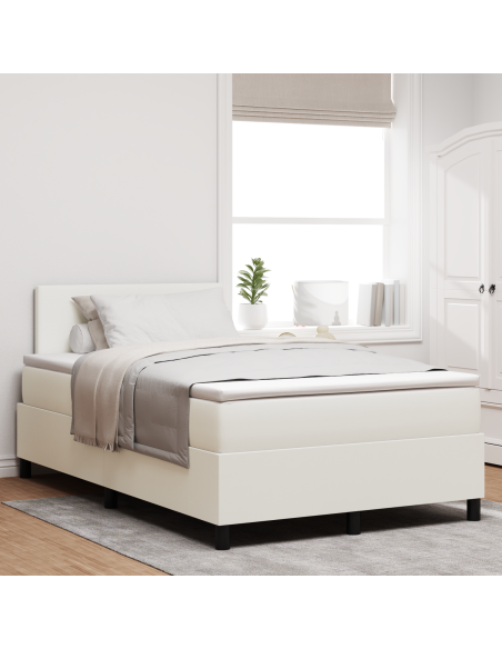 Letto con Rete a Molla con Materasso & Luce LED Crema 120x200 cm Tessuto in Velluto