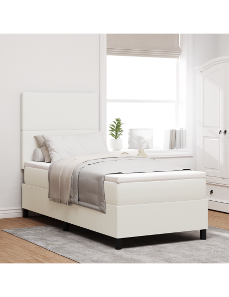 Letto Box Spring con Materasso & LED Crema 80x200 cm Tessuto in Corduroy