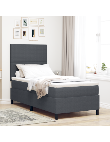 Letto a Box Spring con Materasso&LED Grigio Scuro Singolo in Tessuto in Corduroy