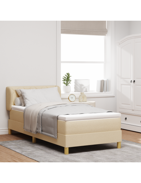 Letto Box Spring con Materasso - Crema 100x200 cm Tessuto