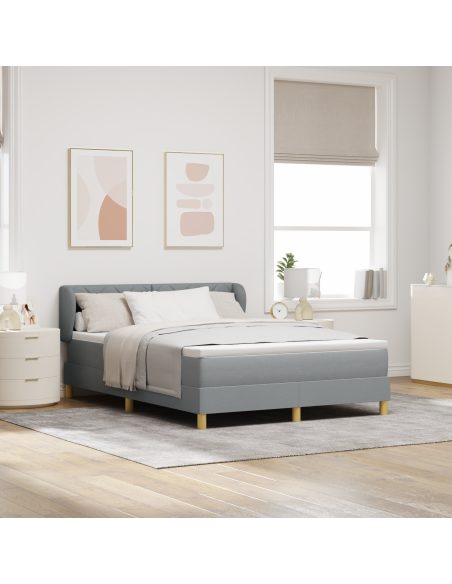 Letto Box Spring con Materasso - Grigio Chiaro, 140x190 cm, Tessuto