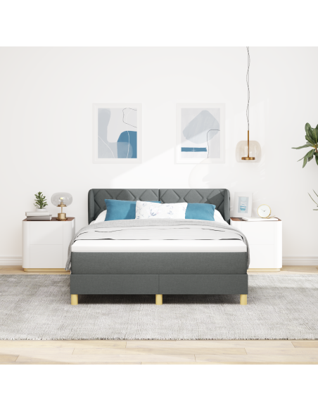 Letto a piattaforma con materasso - Grigio scuro, 140x190 cm, Tessuto