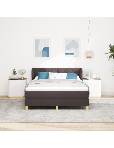 Letto Box Spring con Materasso - Marrone Scuro, 140x190 cm, Tessuto