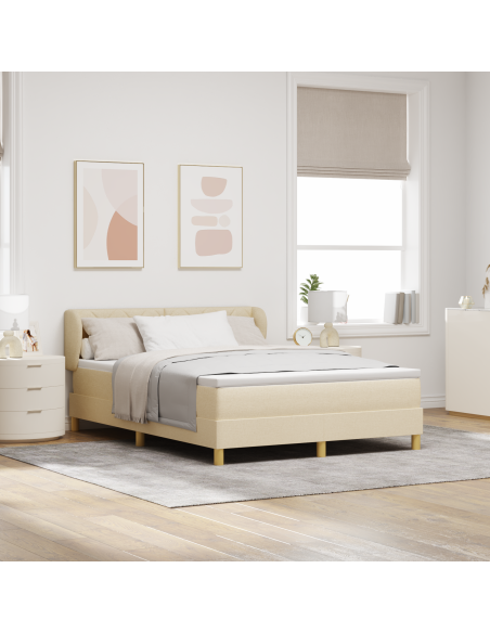 Letto con Rete a Molle e Materasso - Crema, 140x190 cm, Tessuto