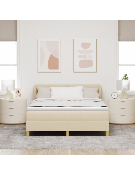 Letto con Rete a Molle e Materasso - Crema, 140x190 cm, Tessuto