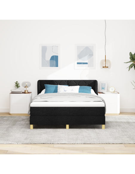 Letto Box Spring con Materasso - Nero, 140x200 cm, Tessuto