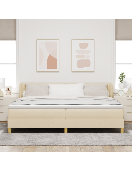 Letto Box Spring con Materasso - Crema - 200x200 cm - Tessuto