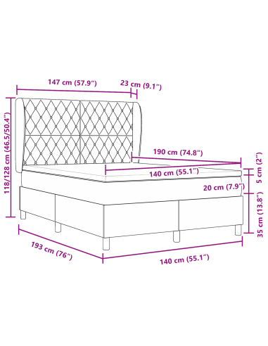 Letto a molle con materasso Rosa 190 x 140 cm Poliestere