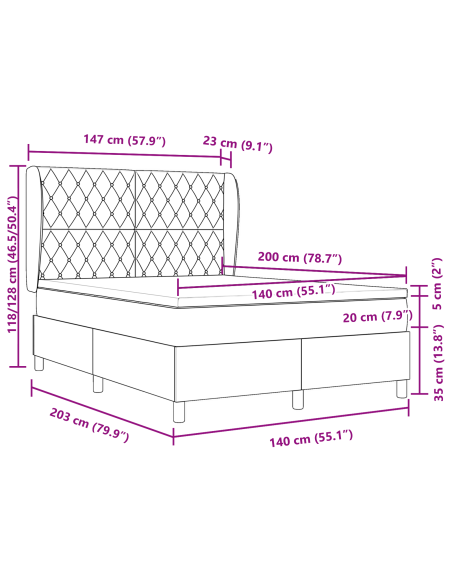 letto a box spring  con materasso in blu scuro - 140x200 cm - velluto