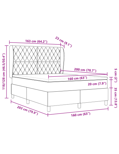 Letto a molle Grigio chiaro 200 x 160 cm Poliestere