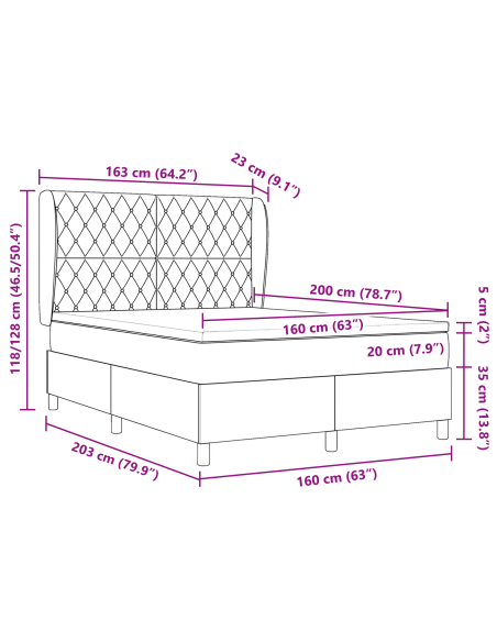 Letto Box Spring con Materasso in Grigio Scuro, 160x200 cm, Velluto