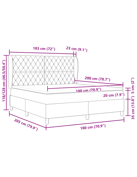 Letto Box Spring con Materasso Verde Scuro, 180x200 cm, Velluto