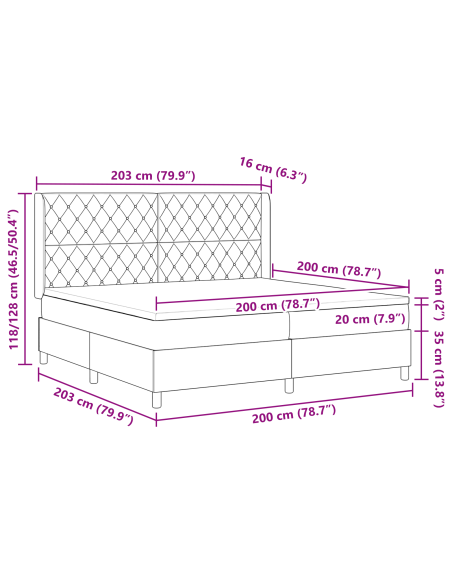 Letto a molle Grigio chiaro 200 x 200 cm Poliestere