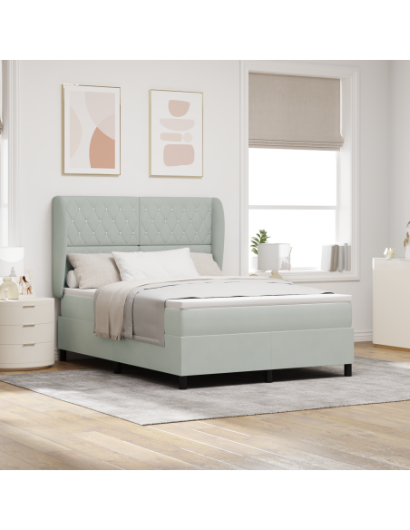 Letto Box Spring con Materasso Grigio Chiaro 140x200 cm in Velluto