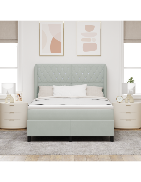 Letto Box Spring con Materasso Grigio Chiaro 140x200 cm in Velluto