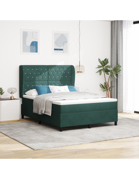 Letto a Box con Materasso Verde Scuro 140x200 cm Velluto