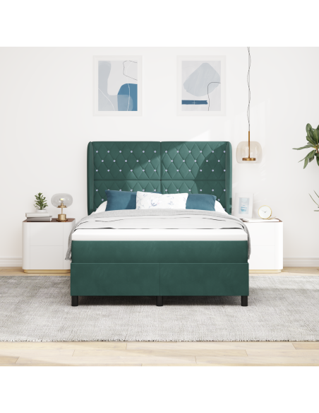 Letto a Box con Materasso Verde Scuro 140x200 cm Velluto
