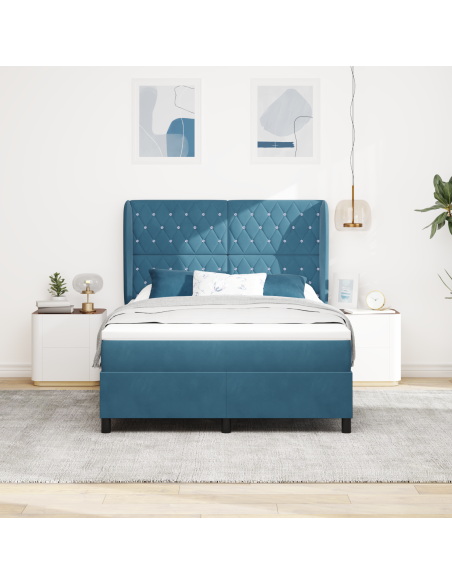 letto a box spring  con materasso in blu scuro - 140x200 cm - velluto