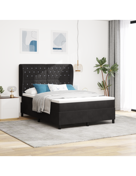 Letto a Molle con Materasso Nero 160x200 cm Velluto
