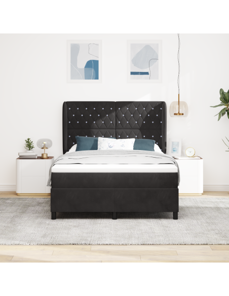 Letto a Molle con Materasso Nero 160x200 cm Velluto