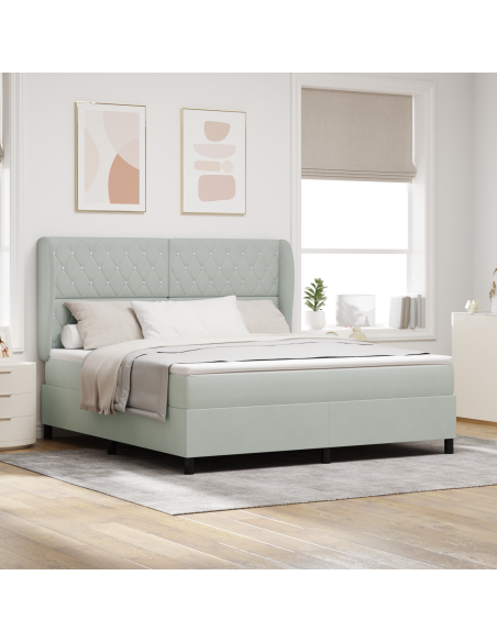 letto a box spring  con materasso - grigio chiaro, 180x200 cm, velluto