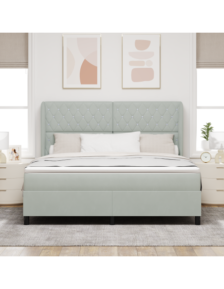 letto a box spring  con materasso - grigio chiaro, 180x200 cm, velluto
