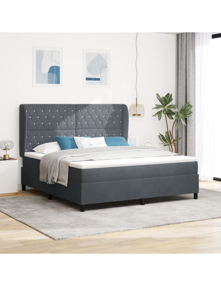 Letto con Materasso Box Spring Grigio Scuro 180x200 cm Velluto
