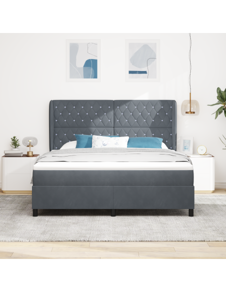 Letto con Materasso Box Spring Grigio Scuro 180x200 cm Velluto