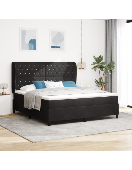 Letto Box Spring con Materasso Nero 180x200 cm Velluto
