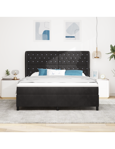 Letto Box Spring con Materasso Nero 180x200 cm Velluto