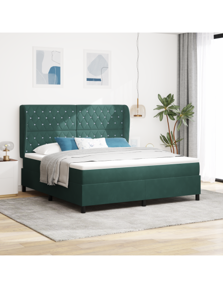 Letto Box Spring con Materasso Verde Scuro, 180x200 cm, Velluto