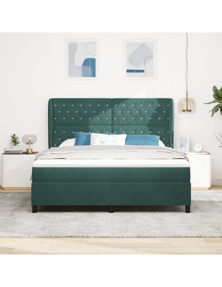 Letto Box Spring con Materasso Verde Scuro, 180x200 cm, Velluto