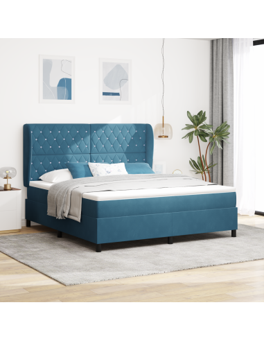 Letto a molle con materasso Blu Scuro 200 x 180 cm Poliestere