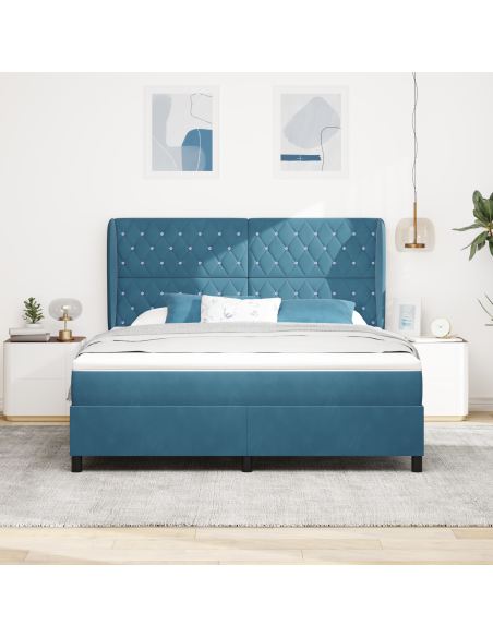 letto con alzata e materasso  blu scuro 180x200 cm velluto