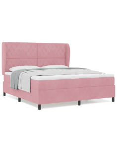 Letto a molle con materasso Rosa 200 x 180 cm Velluto 2