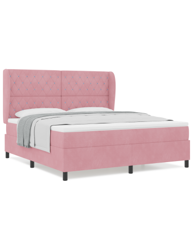 Letto a molle con materasso Rosa 200 x 180 cm Velluto