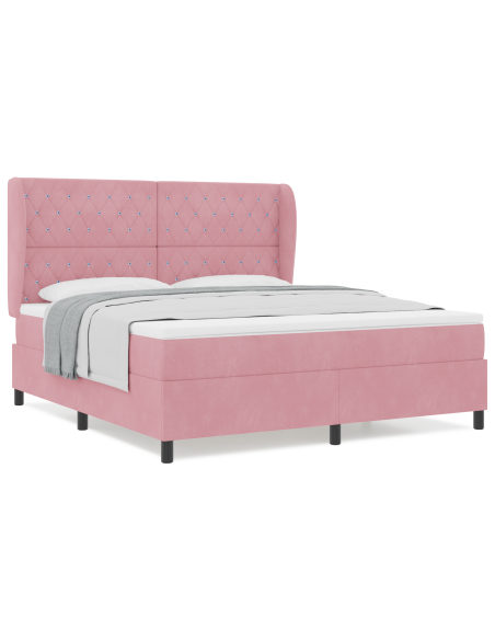 Letto a molle con materasso Rosa 200 x 180 cm Velluto