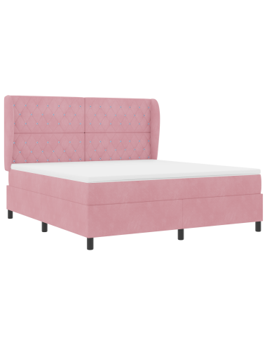 Letto a molle con materasso Rosa 200 x 180 cm Velluto