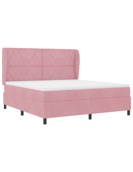 Letto a Molle Rosa con Materasso 180x200 cm in Velluto