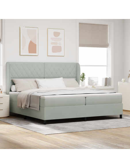 Letto Box Spring con Materasso Grigio Chiaro 200x200 cm Velluto