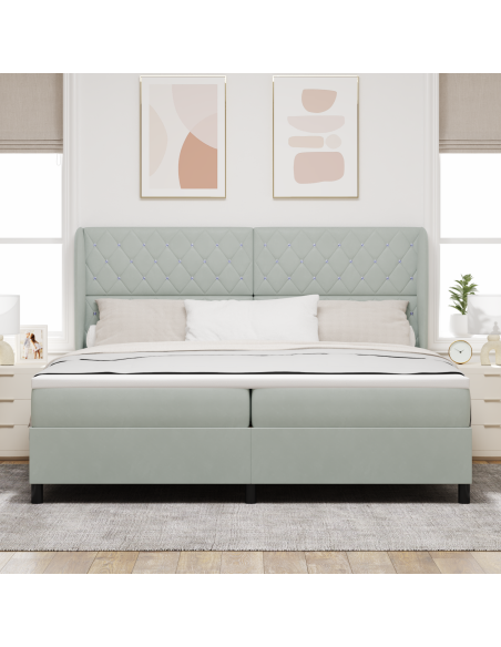 Letto Box Spring con Materasso Grigio Chiaro 200x200 cm Velluto
