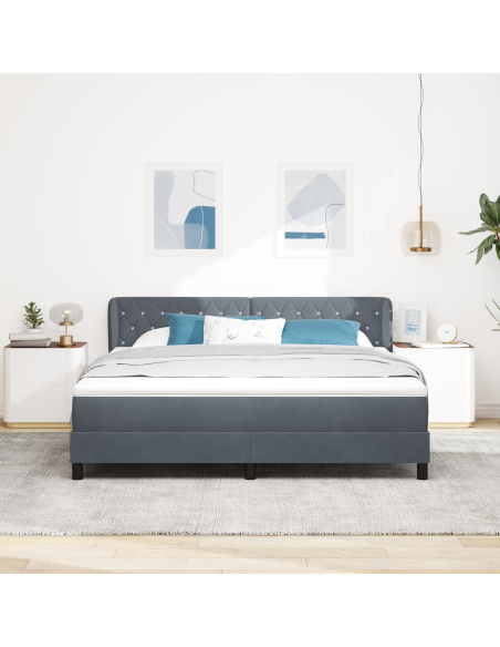 Letto Box Spring  con Materasso Grigio Scuro 180x200 cm in Velluto