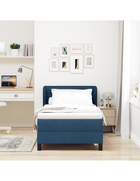 Letto Box Spring  con Materasso Blu 90x190 cm in Tessuto