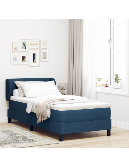 Letto con Rete a Molle e Materasso Blu 100x200 cm Tessuto